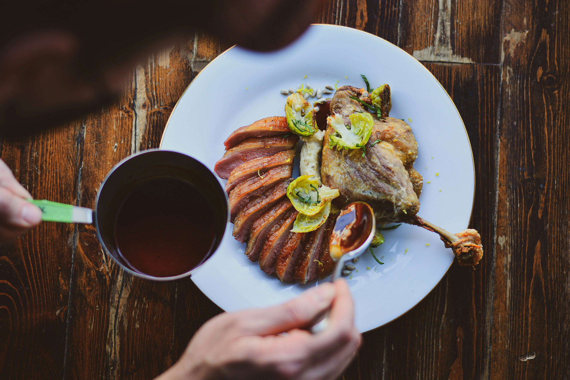 roasted duck with brussel sprouts