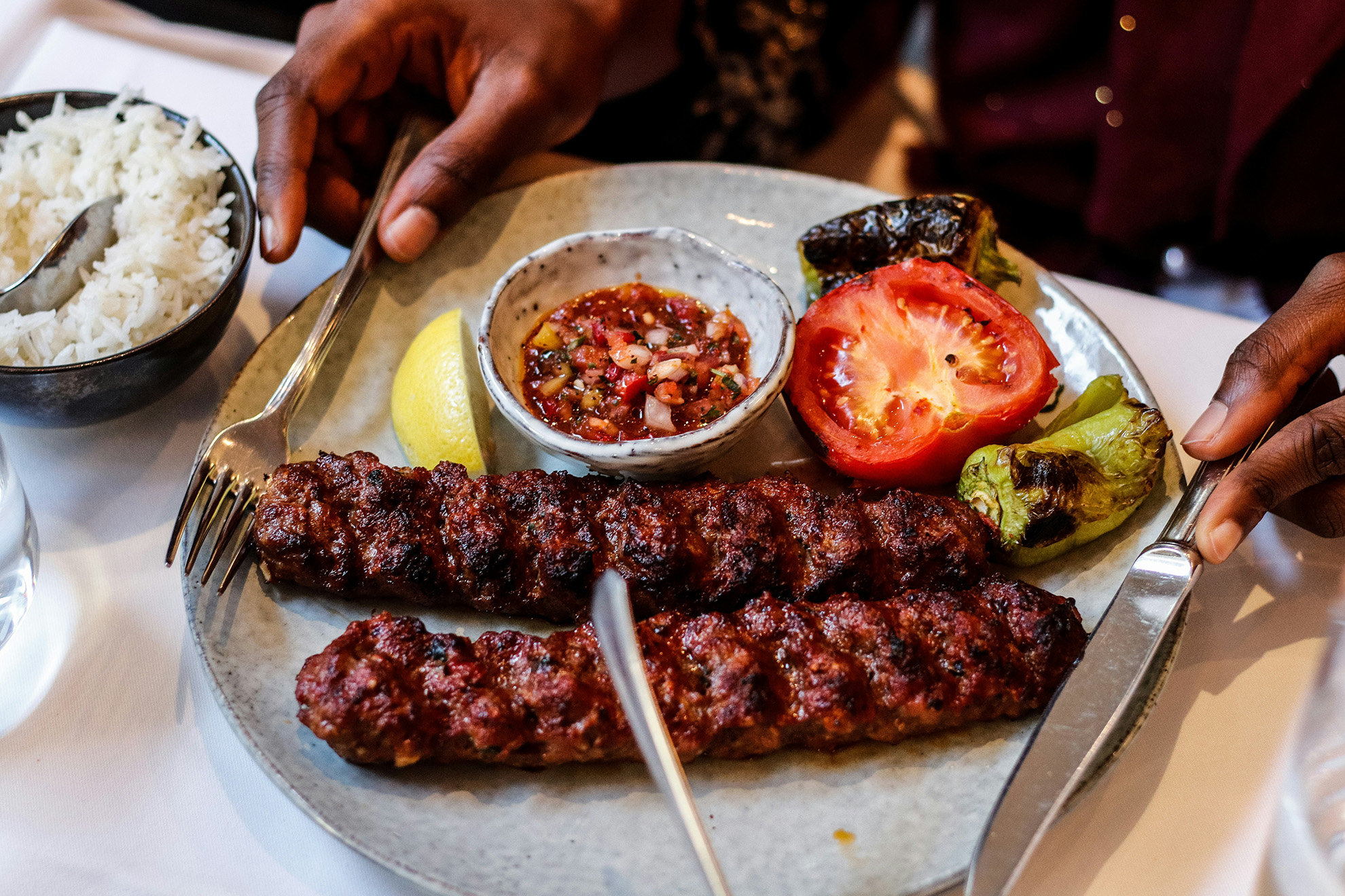 skewer of meat with tomato